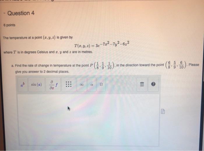 Solved Question 4 6 points The temperature at a point | Chegg.com
