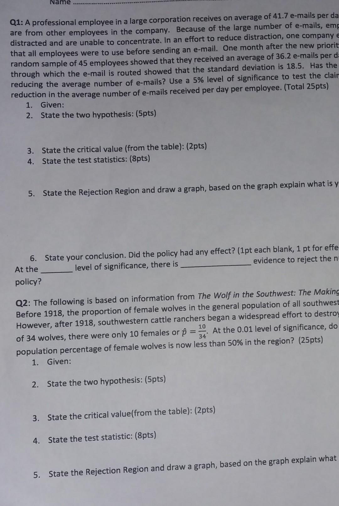 Solved Name Q1:A Professional Employee In A Large | Chegg.com