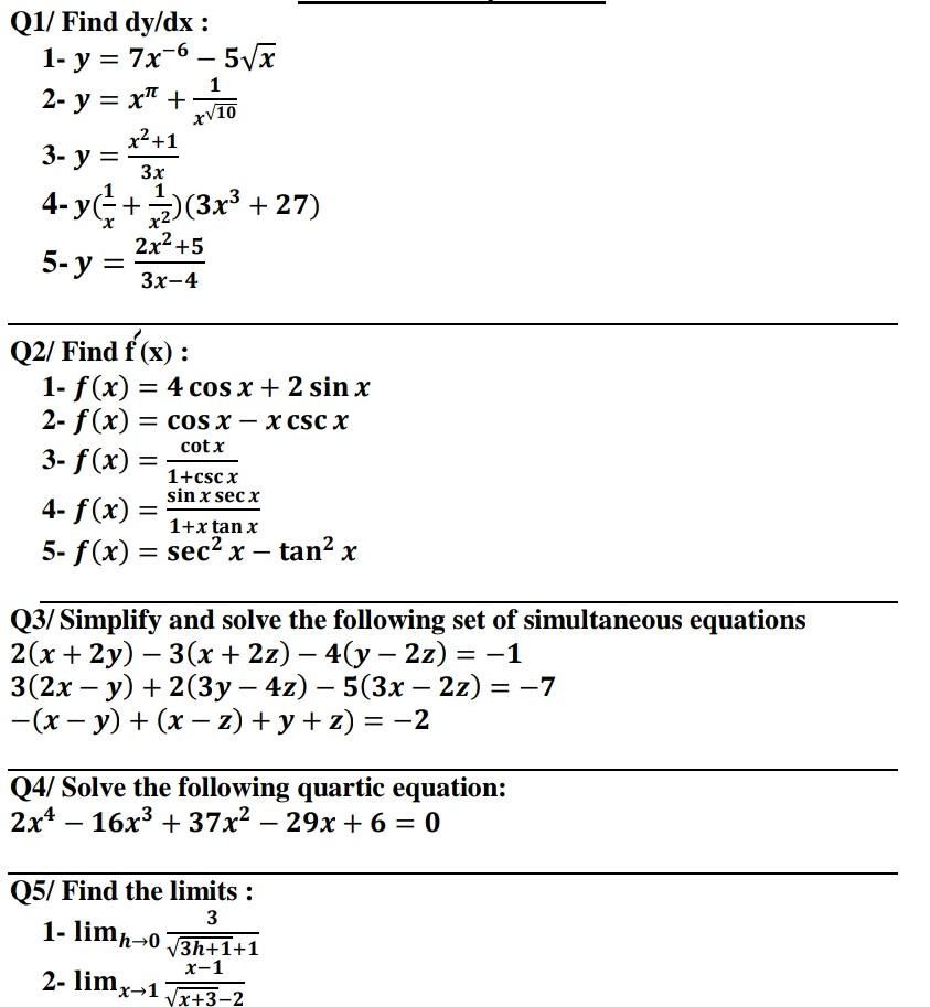 Solved 1 Vto Q1 Find Dydx 1 Y 7x 6 577 2 Y X 8276