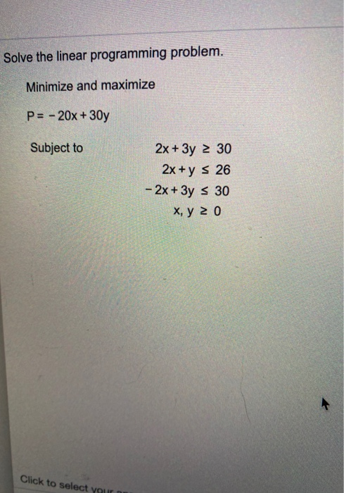 solve the linear programming problem find the minimum and maximum of p=7x2y