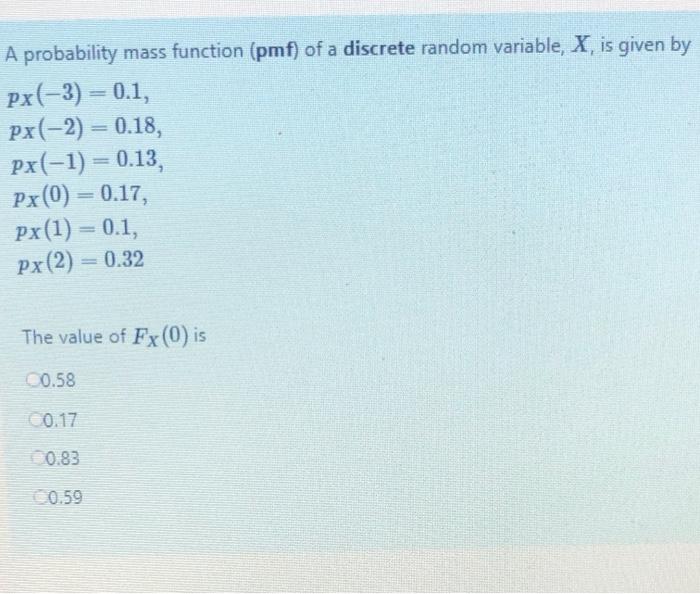 Solved A probability mass function (pmf) of a discrete | Chegg.com