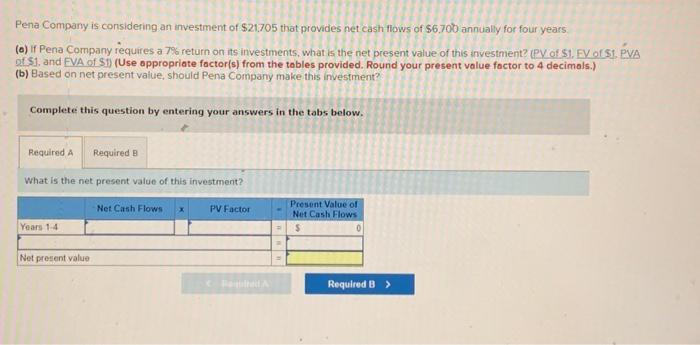 Solved Pena Company Is Considering An Investment Of $21705 | Chegg.com