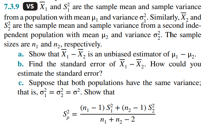 Solved 7.3.9 VS x‾1 ﻿and S12 ﻿are the sample mean and sample | Chegg.com
