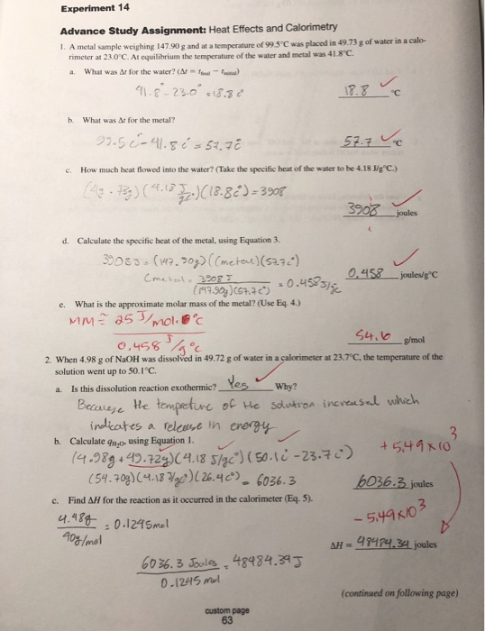 Solved Experiment 14 Advance Study Assignment Heat Effects