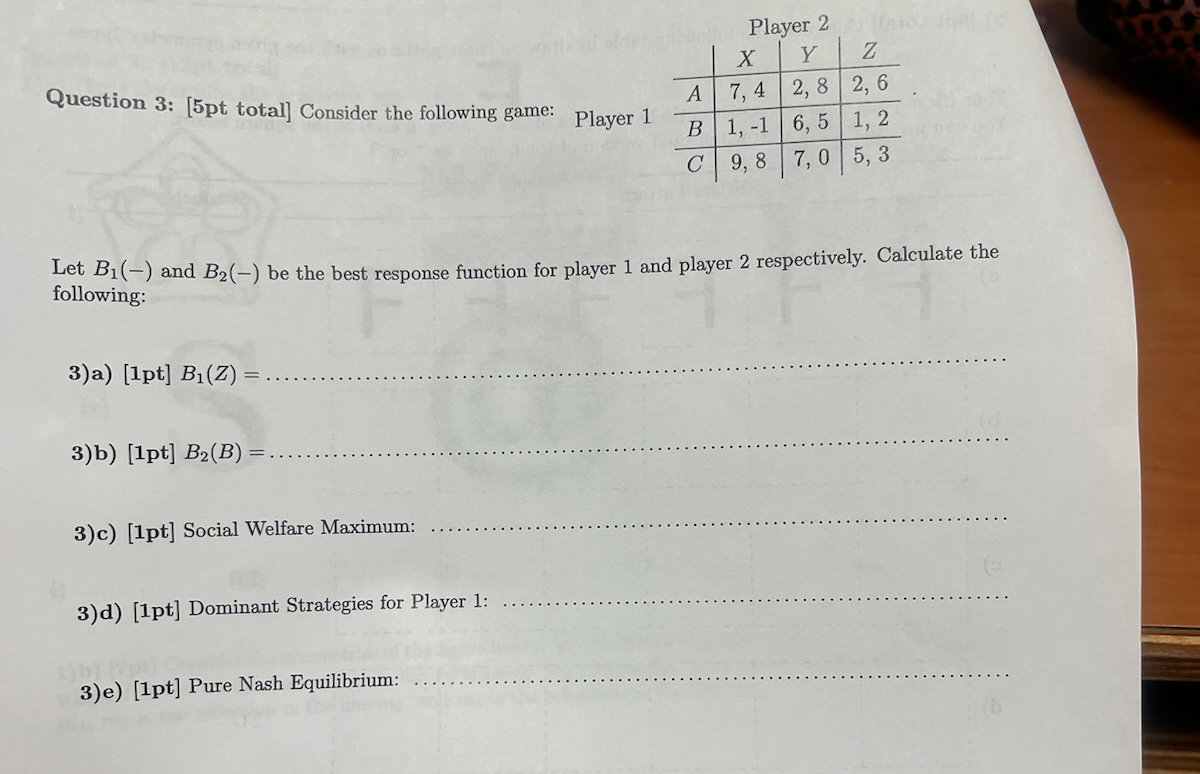 Solved Player 2Question 3: [5pt Total] ﻿Consider The | Chegg.com