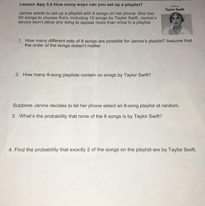 Solved THIS IS Taylor Swift Lesson App 5.8 How many ways can | Chegg.com