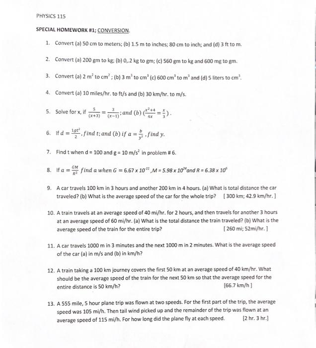 Solved Physics 115 Special Homework 11 Conversion 1 Chegg Com