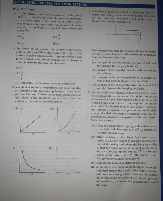 Solved AP MULTIPLE-CHOICE REVIEW QUESTIONS Physics 1 Exam 1. | Chegg.com