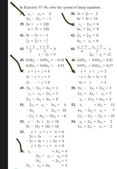 Solved In Exercises 37-56, solve the system of linear | Chegg.com