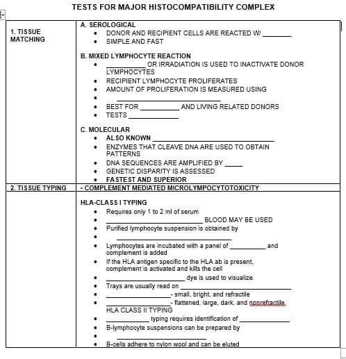 Solved TESTS FOR MAJOR HISTOCOMPATIBILITY COMPLEX | Chegg.com