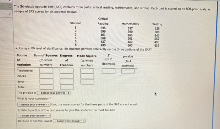 ✓ Solved: The Scholastic Aptitude Test (SAT) consists of three parts:  critical reading, mathematics