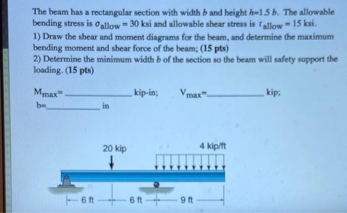 Solved The Beam Has A Rectangular Section With Width B And | Chegg.com