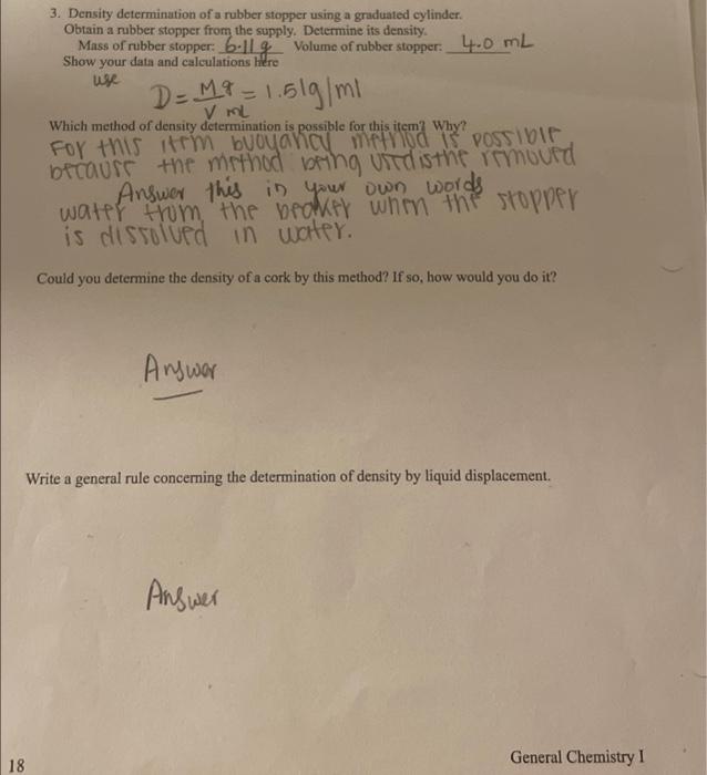 18 3. Density determination of a rubber stopper using