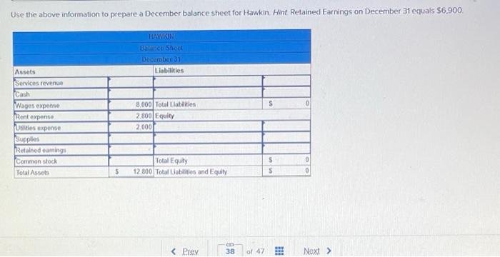 Use the above information to prepare a December | Chegg.com