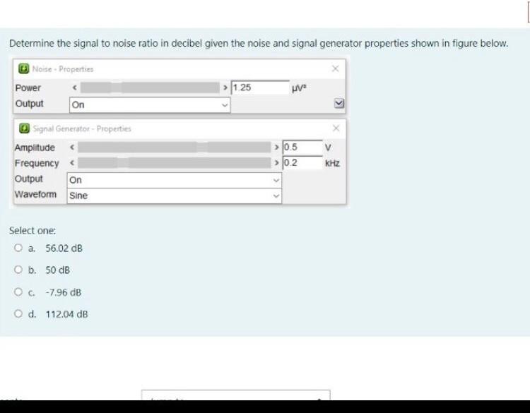 Solved Determine the signal to noise ratio in decibel given | Chegg.com