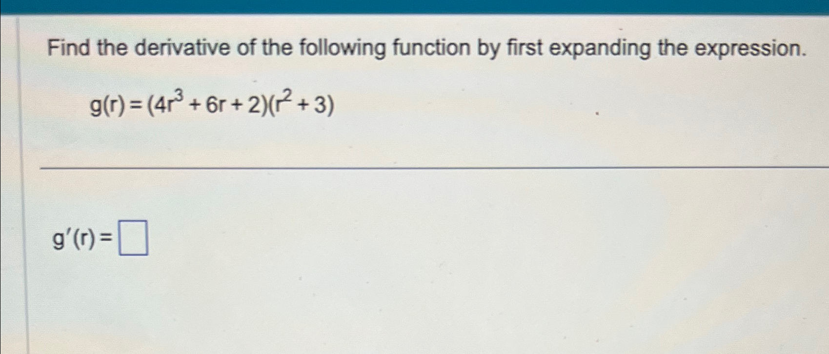 Solved Find the derivative of the following function by | Chegg.com