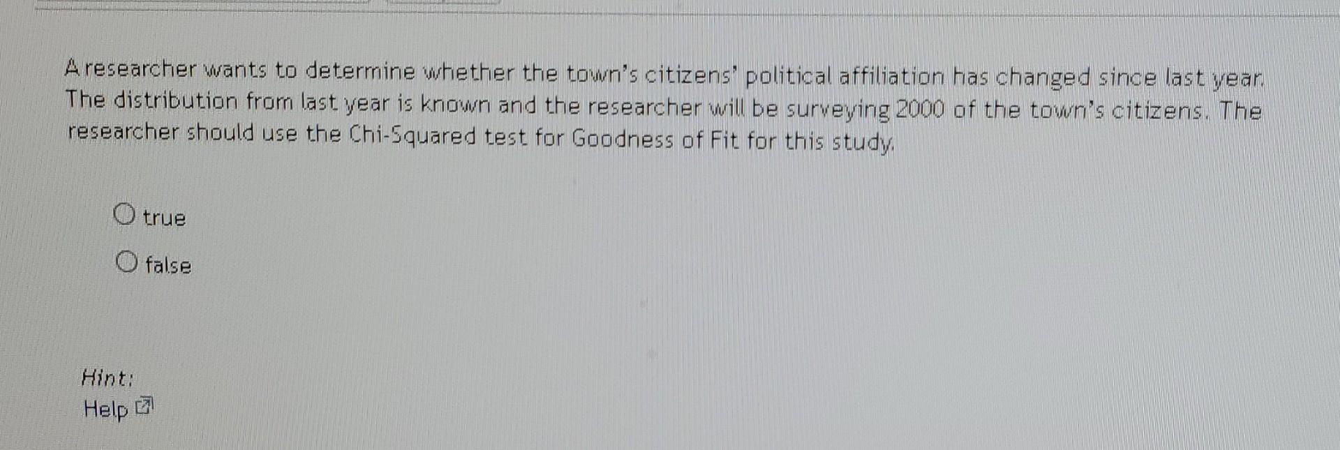 Solved Aresearcher wants to determine whether the town's | Chegg.com