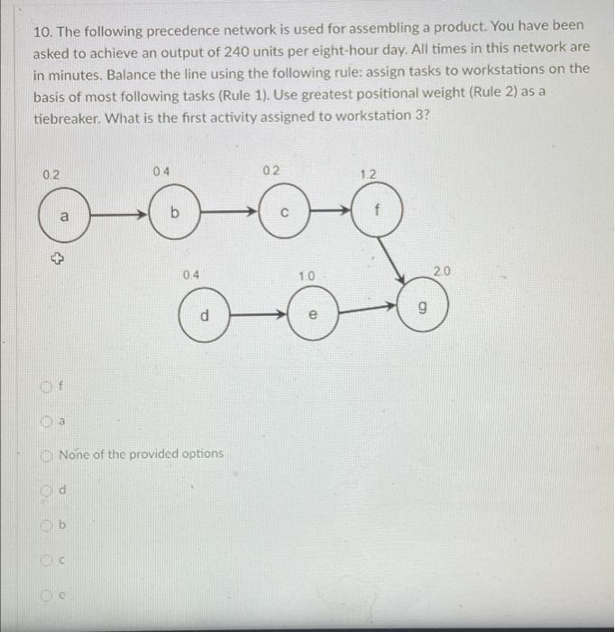 Solved 10. The following precedence network is used for | Chegg.com
