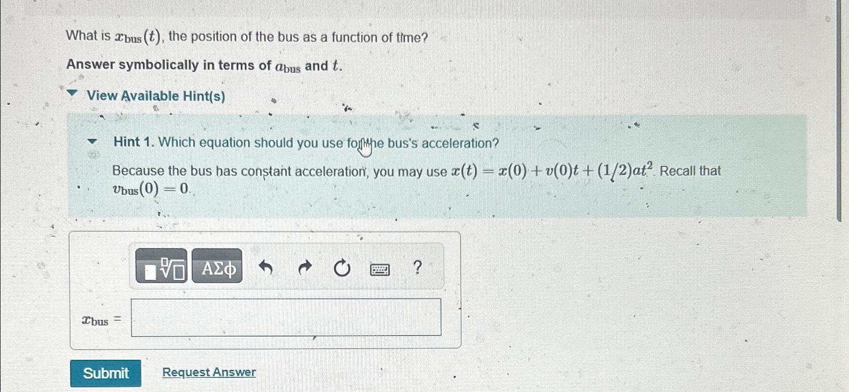 Solved What is xbus (t), ﻿the position of the bus as a | Chegg.com