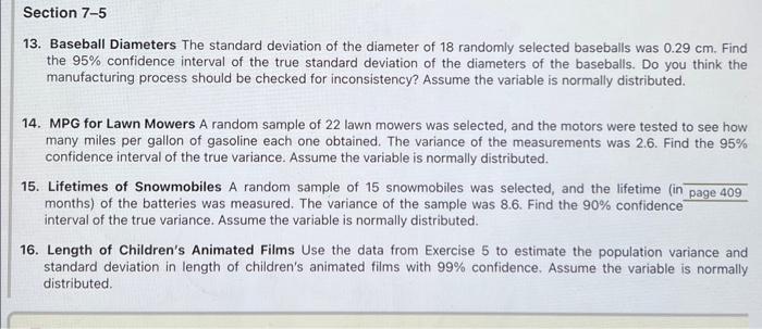 Solved 13. Baseball Diameters The standard deviation of the | Chegg.com