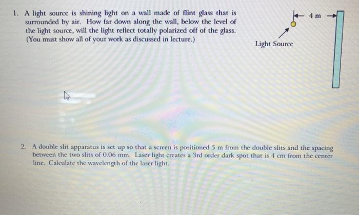Solved 4 m 1. A light source is shining light on a wall made | Chegg.com