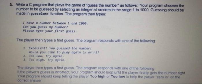 Solved 3. Write a C program that plays the game of guess the | Chegg.com