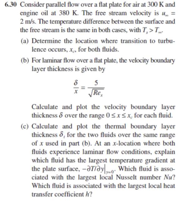 Solved 6.30 ﻿Consider parallel flow over a flat plate for | Chegg.com