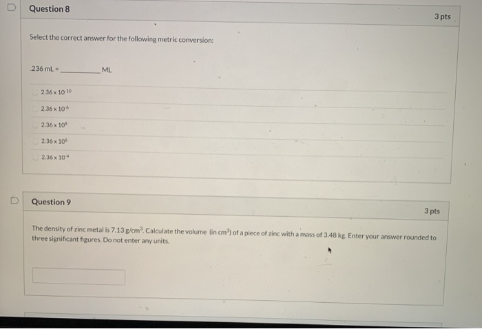 Solved D Question 8 3 pts Select the correct answer for the | Chegg.com