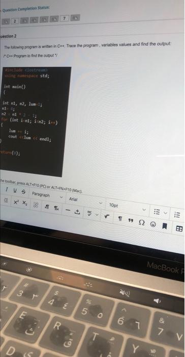 Solved The following program is wittes in C+*. Trace the | Chegg.com