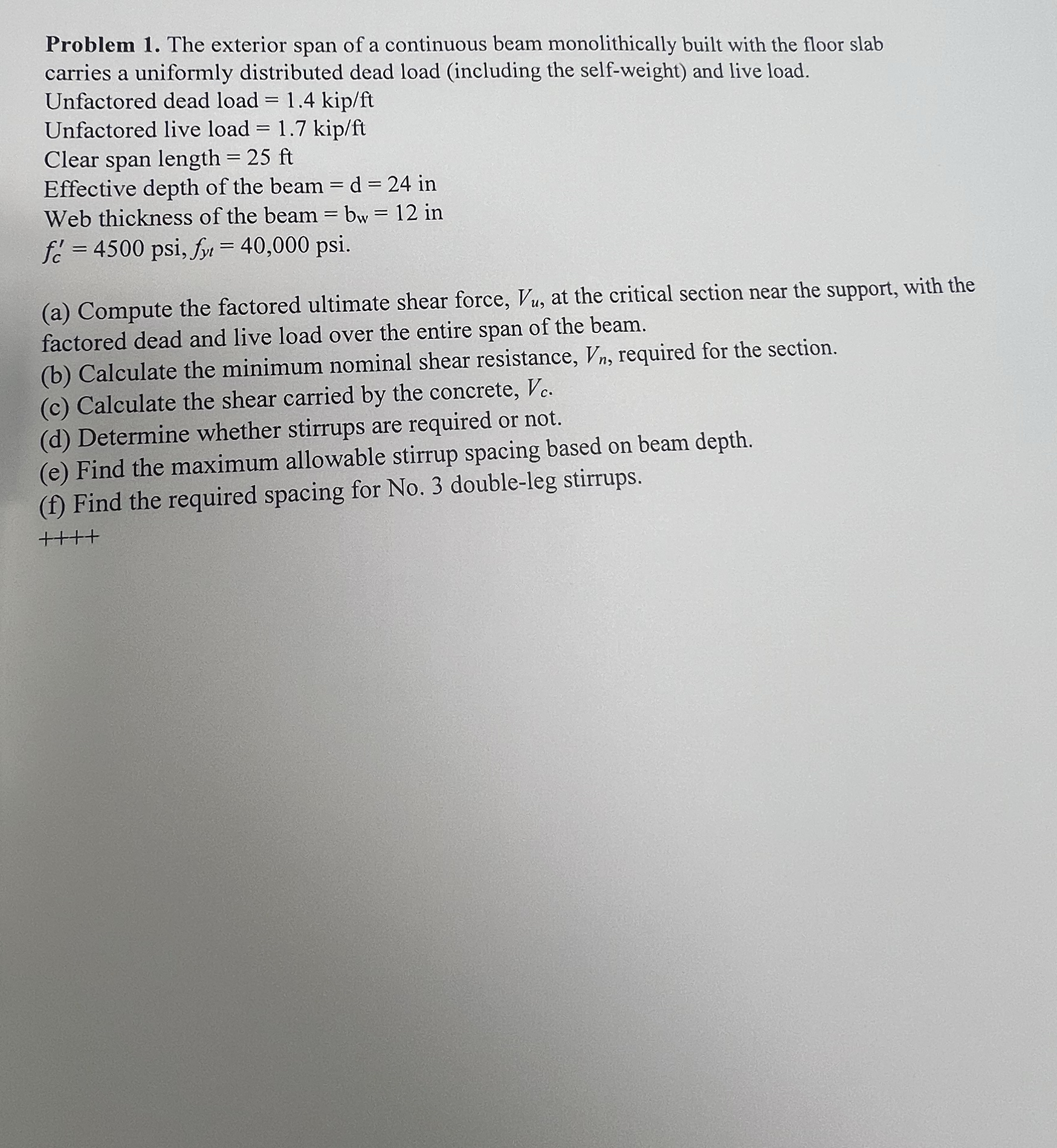 Solved by an EXPERT Problem 1. ﻿The exterior span of a continuous beam ...