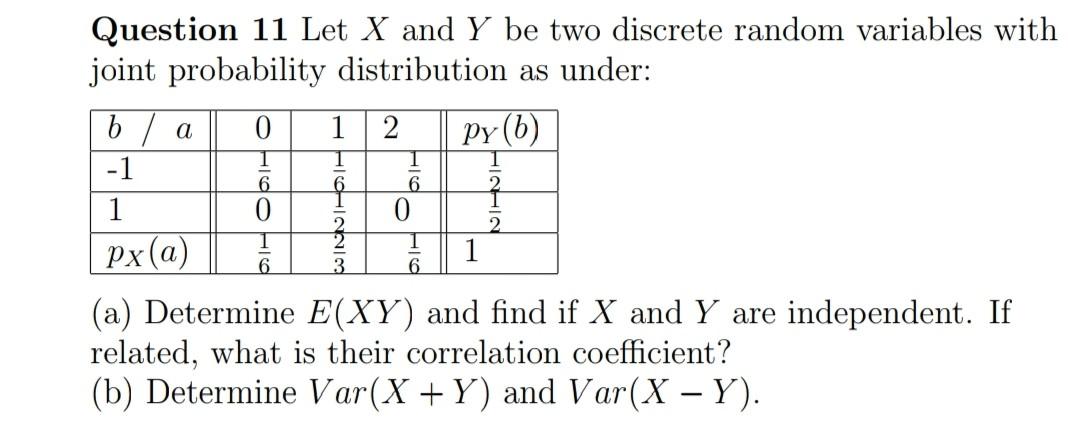 Solved Question 11 Let X And Y Be Two Discrete Random | Chegg.com