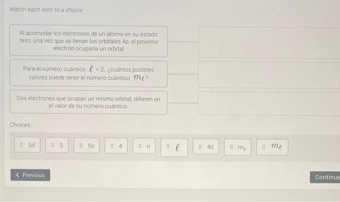 Match each item to a choice: Al acomodar los electrones de un átomo en su estado raso, una vez que se llenan los orbitales \(