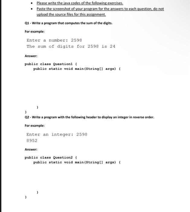 Solved • Please write the java codes of the following | Chegg.com