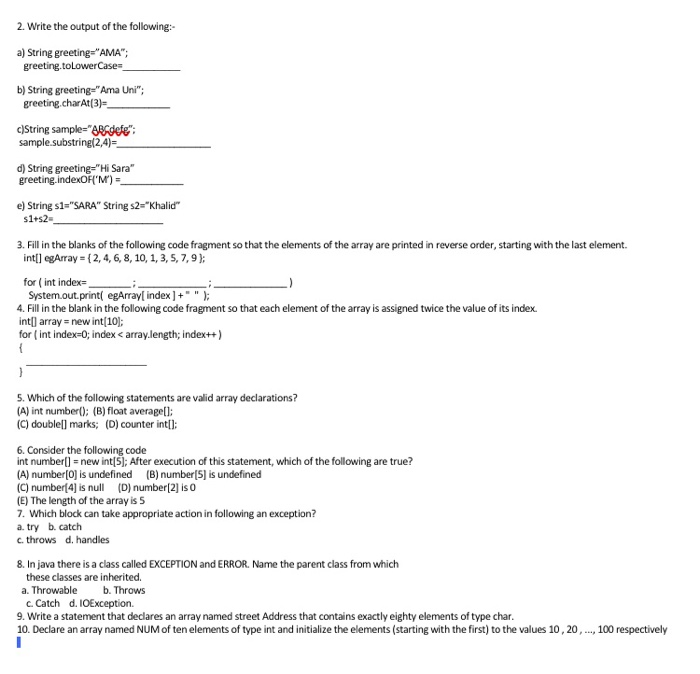 Solved 2. Write the output of the following:- a) String | Chegg.com