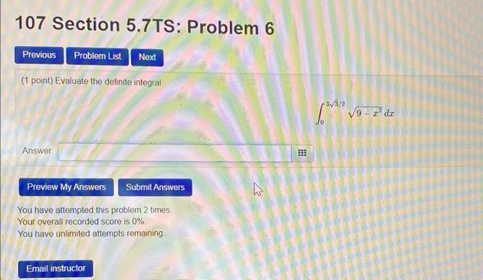 Solved 107 Section 5.7TS: Problem 1 Provious Problem List | Chegg.com