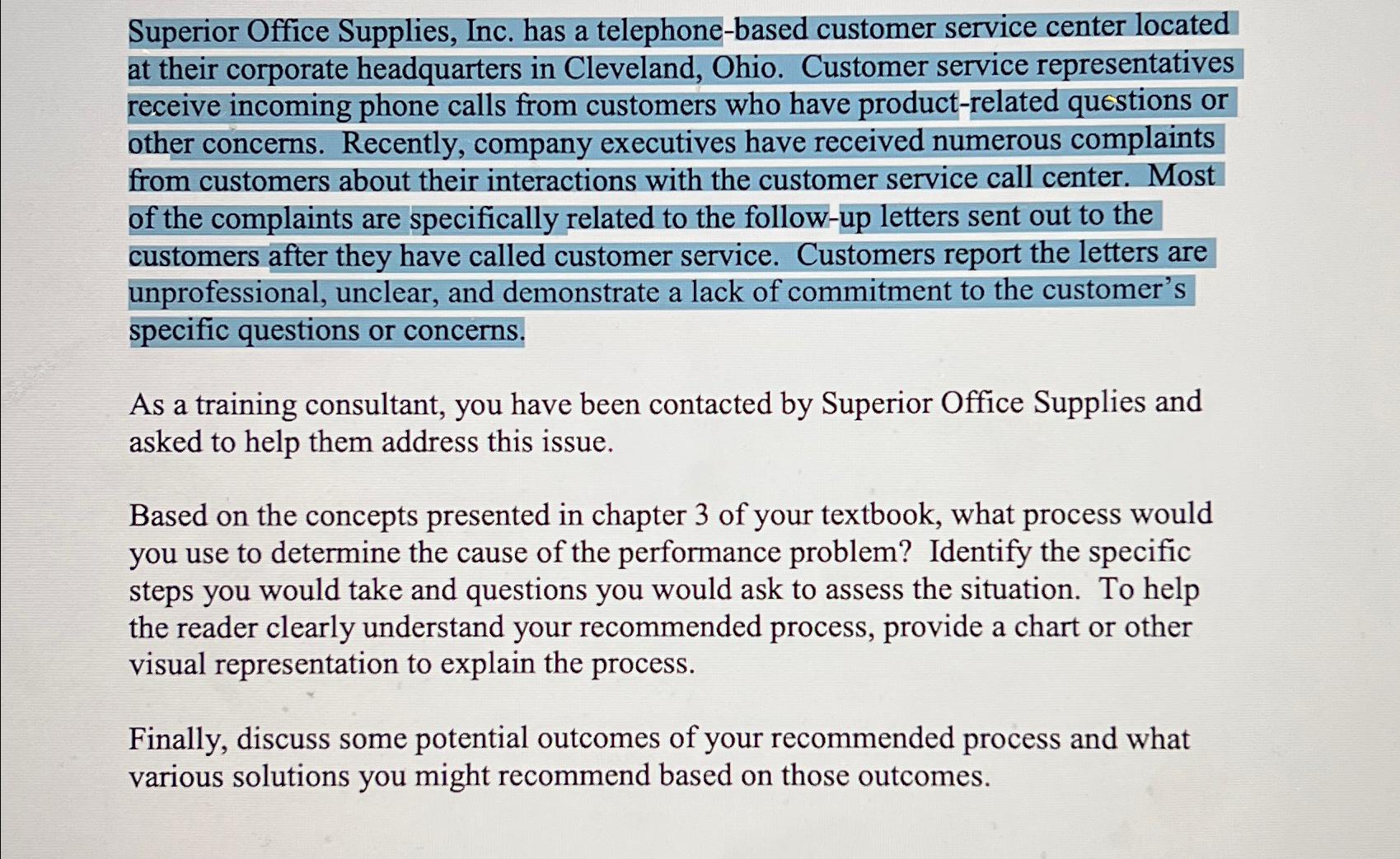 Solved Superior Office Supplies, Inc. has a telephonebased