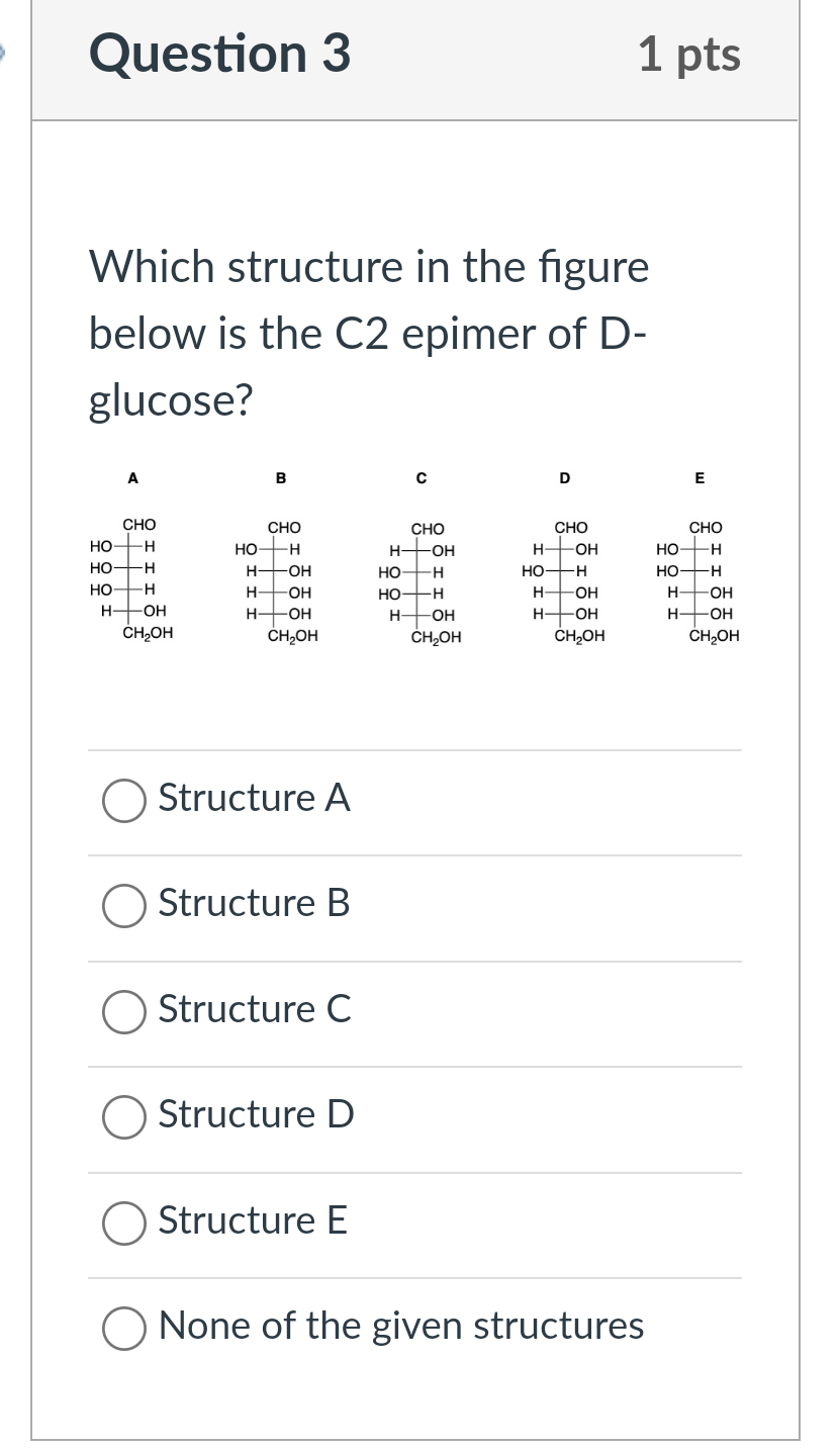 Solved Question 3 1 pts Which structure in the figure below | Chegg.com