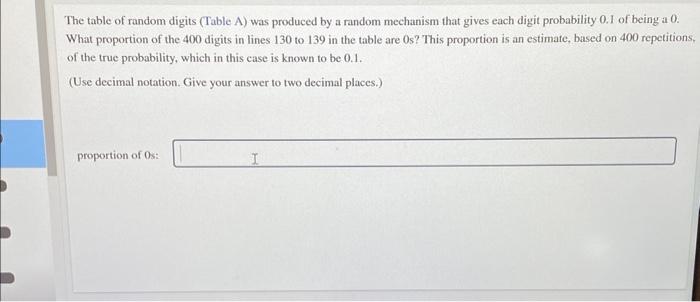 Solved The Table Of Random Digits (Table A) Was Produced By | Chegg.com