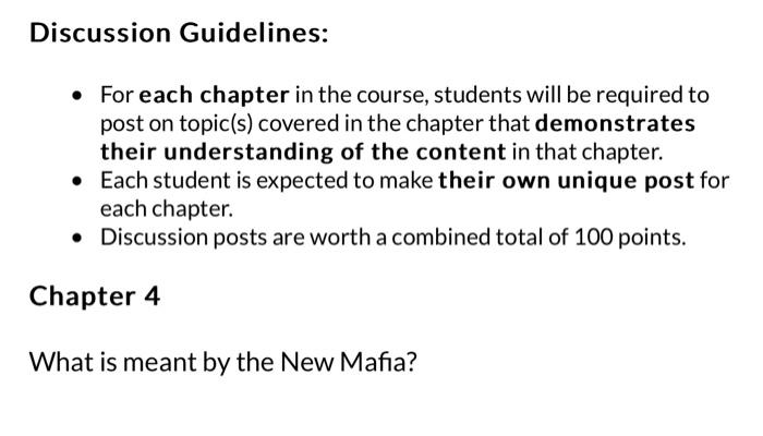 Discussion Guidelines: - For each chapter in the | Chegg.com