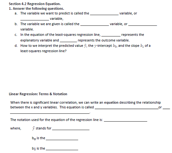 Solved Section 4.2 ﻿Regression Equation.Answer the following | Chegg.com