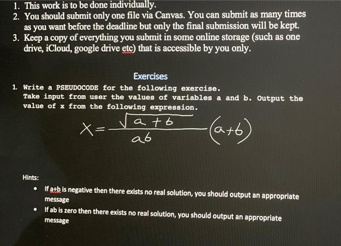 Solved 1. This work is to be done individually. 2. You | Chegg.com