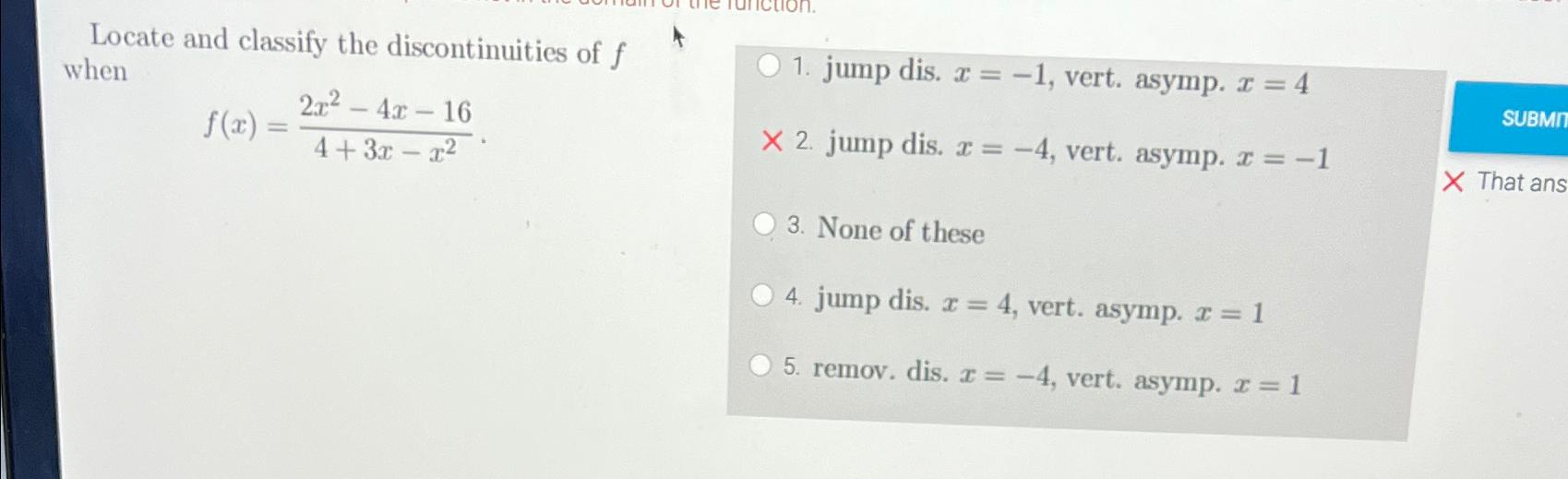 Solved Locate and classify the discontinuities of f | Chegg.com