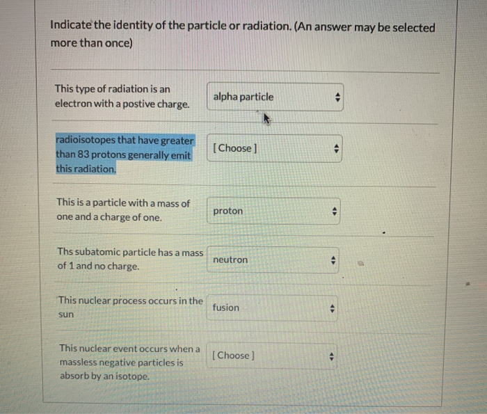 Solved Indicate the identity of the particle or radiation. | Chegg.com