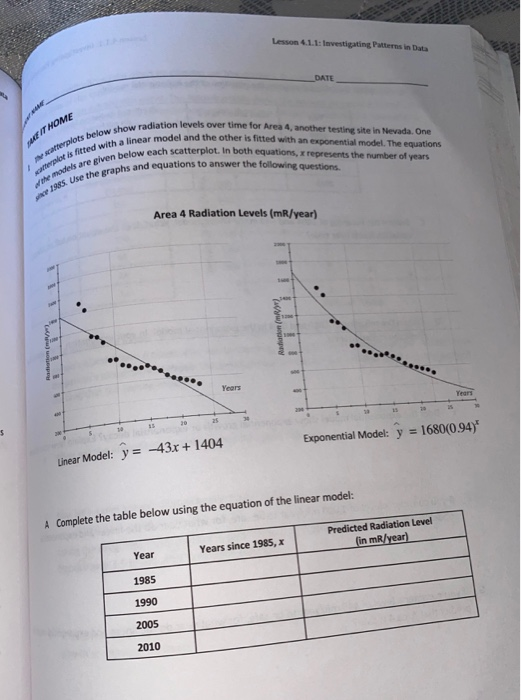 Solved Lesson 4.1.1: Investigating Patterns in Data _DATE | Chegg.com