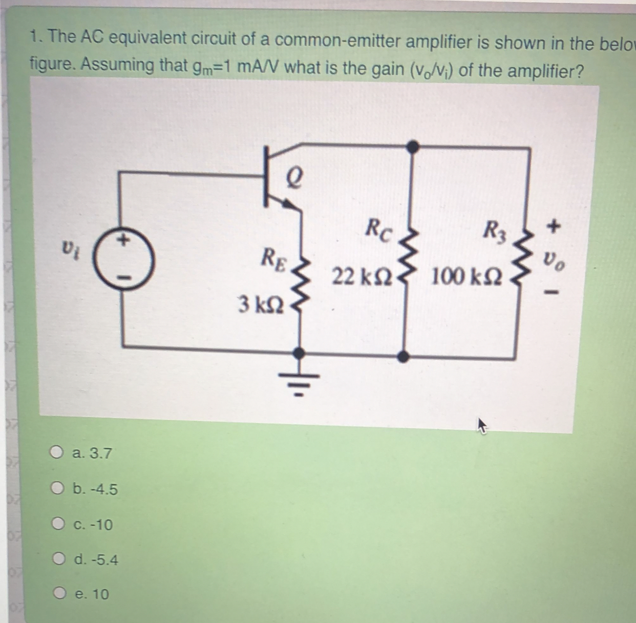 Solved The AC equivalent circuit of a common-emitter | Chegg.com