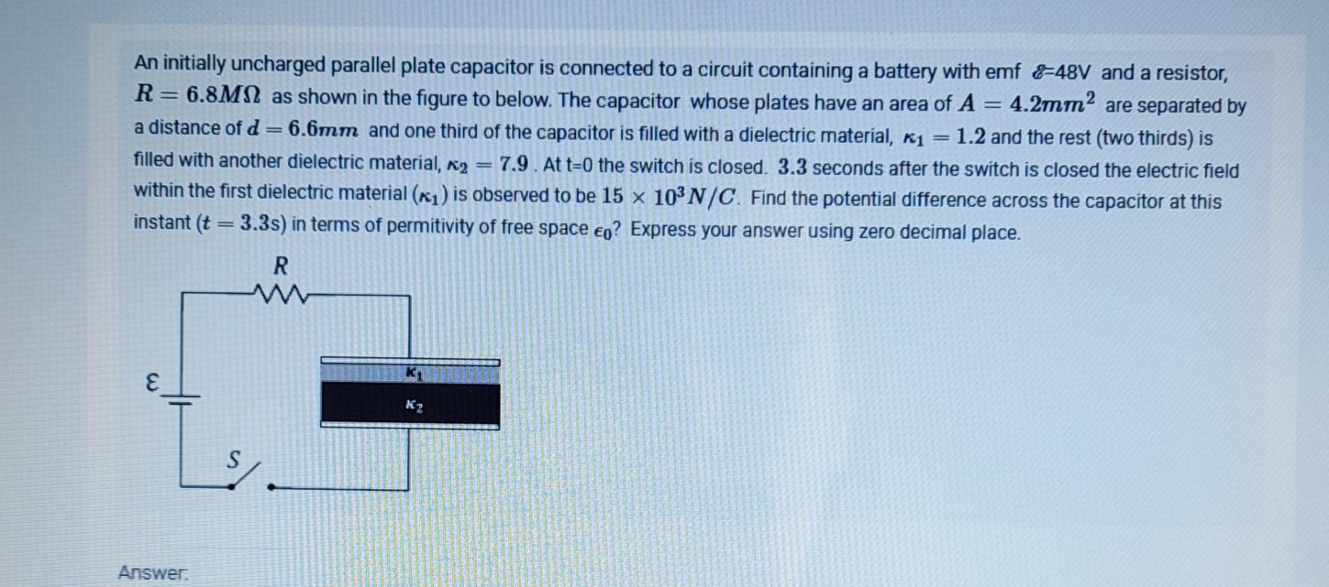 Solved An initially uncharged parallel plate capacitor is | Chegg.com