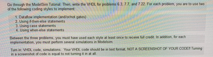 Go through the ModelSim Tutorial. Then, write the | Chegg.com