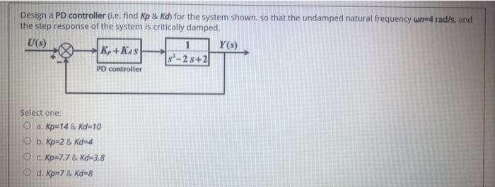 Solved Design a PD controller (e. find Kp & Kd) for the | Chegg.com