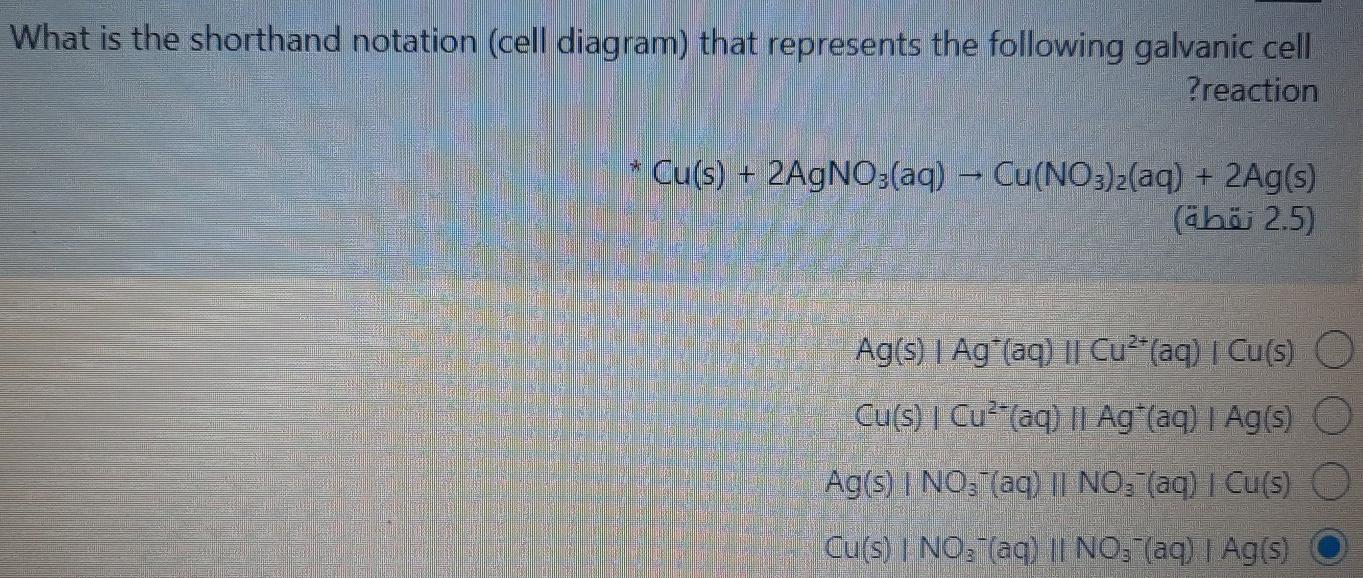 Solved What is the shorthand notation (cell diagram) that | Chegg.com