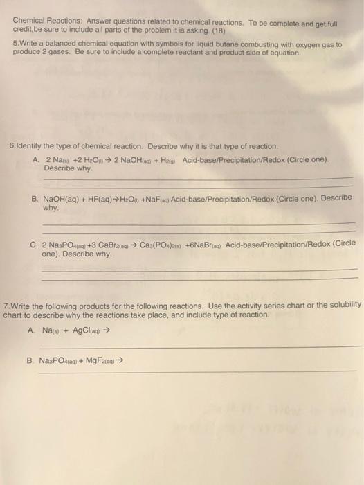 Solved Chemical Reactions Answer questions related to